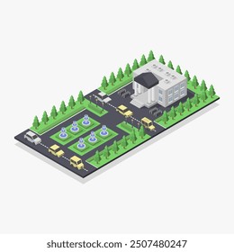 Government building isometric illustrated on background