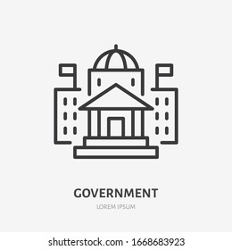 Government building line icon, vector pictogram of White House or courthouse. Architecture illustration, sign of parliament exterior.