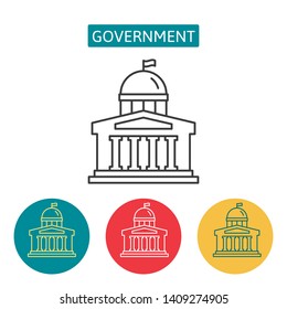 Government Building Outline Icons. Editable Stroke Capitol Sign For Website Application. Urban Infrastructure. Architecture And City Institution Vector Illustration Isolated On White Background.