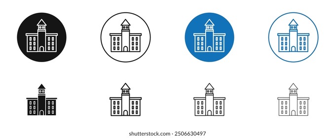 Government building vector icon in black and blue colors