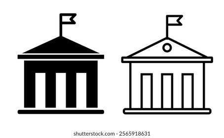 Government building vector icon set in black and white color. capitol, political building vector icon.