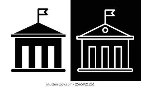 Government building vector icon set in black and white color. capitol, political building vector icon.

