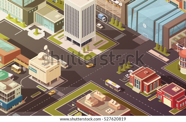 政府の建物 市街道 交通のアイソメベクターイラスト のベクター画像素材 ロイヤリティフリー