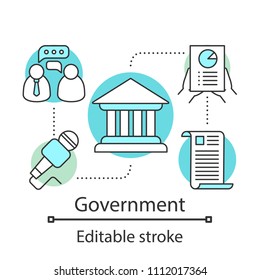 Government concept icon. Politics idea thin line illustration. Publicity. Political campaign. Government system. Vector isolated outline drawing. Editable stroke