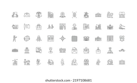Government concept illustration, linear icons, line signs set, vector collection