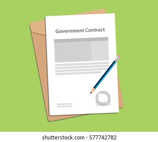 Government Contract Letter Concept With Stamp, Folder Document And A Blue Pen