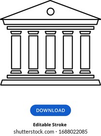 Government Courthouse Icon. Parthenon from Travelling Collection. Law and Justice Outline Editable Vector Icon. Bank building facade Vector illustration, Bank, university or government institution.