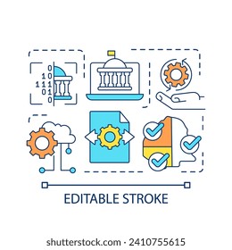 Government digitization concept icon. Transformation. Computer system. Cloud storage abstract idea thin line illustration. Isolated outline drawing. Editable stroke. Arial font used