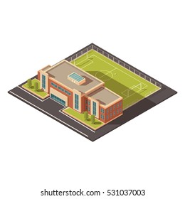 Government education or sports institution building concept with football field isometric vector illustration 