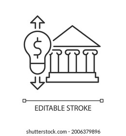 Government energy price regulation linear icon. Electricity usage efficiency. Energy purchase. Thin line customizable illustration. Contour symbol. Vector isolated outline drawing. Editable stroke