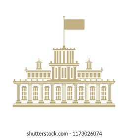 Government House with a Flag on the Roof, Bank or Court, Government Building, Financial Institution, Vector Illustration