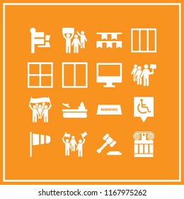 government icon. 16 government vector set. reserved, protest, flag and monitor icons for web and design about government theme