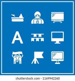 government icon. 9 government vector set. monitor, protest, aircraft carrier and flag icons for web and design about government theme