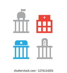Government icon. Buildings university, police office and city hall icon