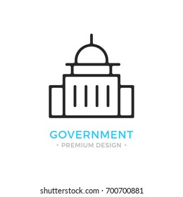 Government Icon. Capitol Building Logo. Premium Design. Vector Thin Line Icon Isolated On White Background