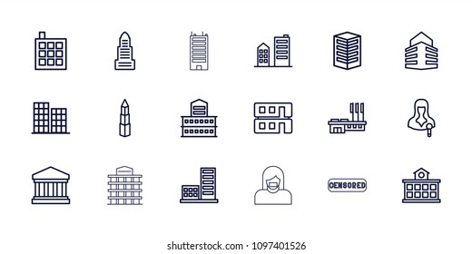 Government icon. collection of 18 government outline icons such as business center, building, woman speaker, house builidng. editable government icons for web and mobile.