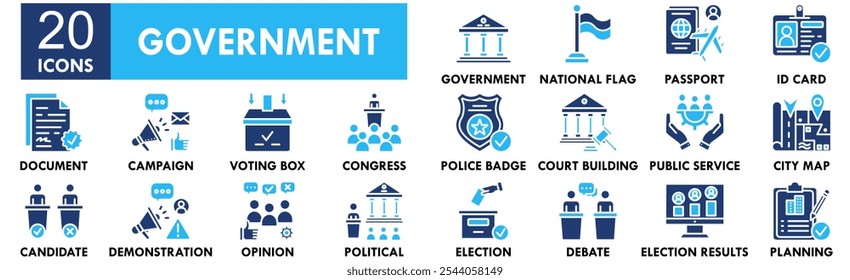 Government icon collection set. Containing design government, business, governance, concept, policy, innovation