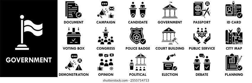 Government icon collection set. Containing design government, business, governance, concept, policy, innovation