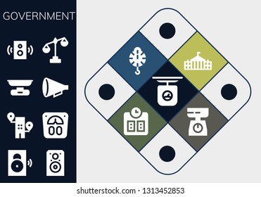 government icon set. 13 filled government icons.  Simple modern icons about  - Scale, Speaker, Building, Protest, White house