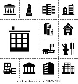 Government icons. set of 13 editable filled government icons such as building, modern curved building, business center, court building, speaker