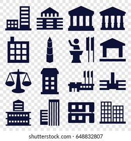 Government icons set. set of 16 government filled icons such as building, court, business center, house building, court building, speaker