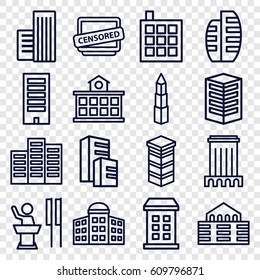 Government icons set. set of 16 government outline icons such as building, building   isolated  sign symbol, censored, builidng