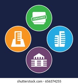Government icons set. set of 4 government filled icons such as censored