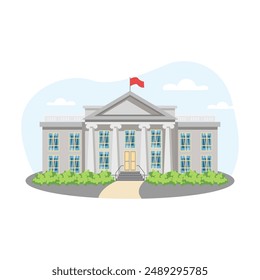 Ilustración del gobierno. Edificio, bandera, ventana, puerta. Diseño gráfico de Vector editable.