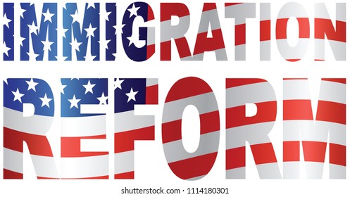 Government Immigration Reform Text Outline with USA American Flag vector Illustration