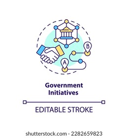 Government initiatives concept icon. Federal regulation. Key supply chain strategy abstract idea thin line illustration. Isolated outline drawing. Editable stroke. Arial, Myriad Pro-Bold fonts used
