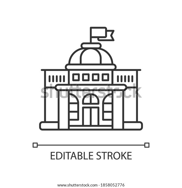 Government linear icon. Authorities. Political\
power. Legislature, executive and judiciary. Thin line customizable\
illustration. Contour symbol. Vector isolated outline drawing.\
Editable stroke