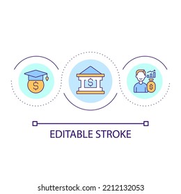 Government Loans For Students Loop Concept Icon. Federal Financial Funds. Payment For Education Abstract Idea Thin Line Illustration. Isolated Outline Drawing. Editable Stroke. Arial Font Used