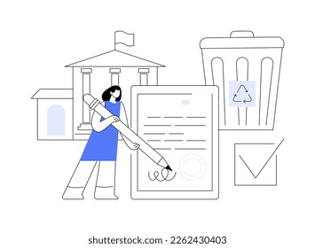 Government mandated recycling abstract concept vector illustration. Ecological regulations, local recycling law, municipal solid waste, recyclable materials, curbside program abstract metaphor.