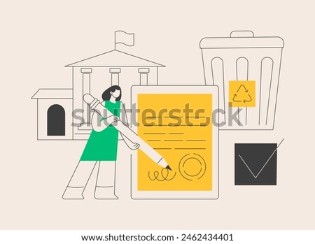 Government mandated recycling abstract concept vector illustration. Ecological regulations, local recycling law, municipal solid waste, recyclable materials, curbside program abstract metaphor.