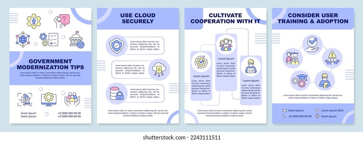 Government modernization tips brochure template. Leaflet design with linear icons. Editable 4 vector layouts for presentation, annual reports. Arial-Black, Myriad Pro-Regular fonts used