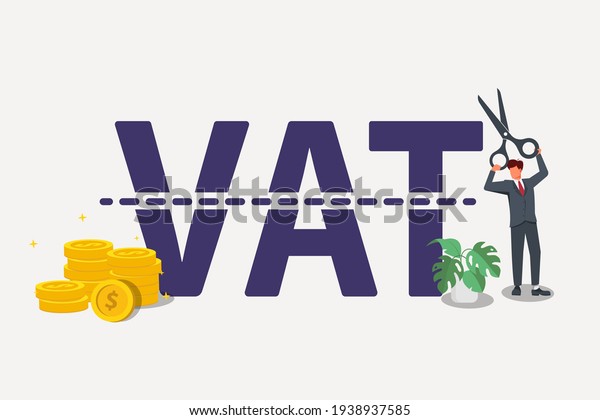 Government money policy to cut VAT or reduce\
tax rate to help economic recovery, government. Vector isolated\
illustration