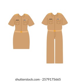 Government Officer Khaki Thai Uniform for Female and Male illustration