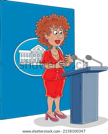 Government official making an important statement at a press conference, vector cartoon illustration isolated on a white background