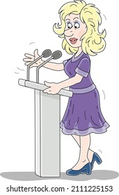 Government Official Making An Official Statement At A Press Conference, Vector Cartoon Illustration Isolated On A White Background