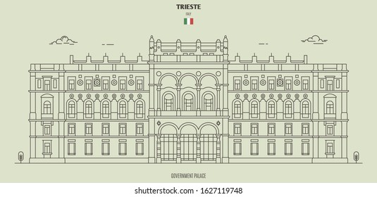 Government Palace in Trieste, Italy. Landmark icon in linear style