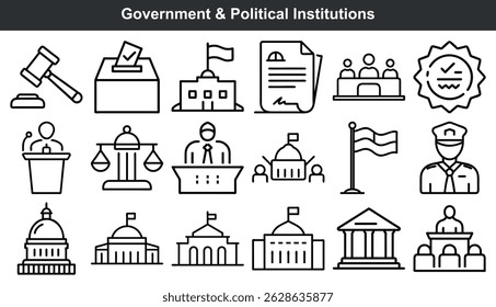 Instituições políticas governamentais ícones conjunto