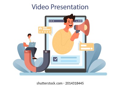 Government PR online service or platform. Political party or political institutions public administration and promotion. Video presentation. Flat vector illustration