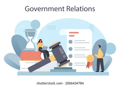 Government PR. Political party or political institutions public administration and promotion. Positive relationship with electorate building. Flat vector illustration