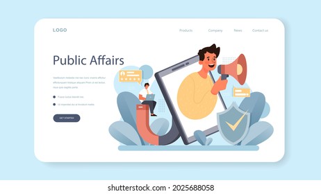 Government PR web banner or landing page. Political party or political institutions public administration and promotion. Positive relationship with electorate building. Flat vector illustration