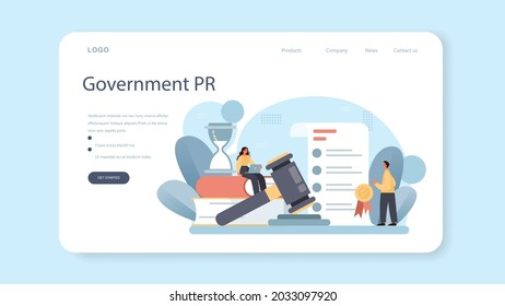 Government PR web banner or landing page. Political party or political institutions public administration and promotion. Positive relationship with electorate building. Flat vector illustration