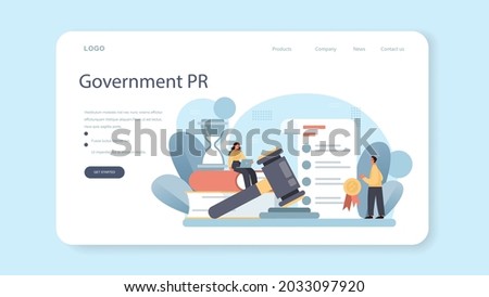 Government PR web banner or landing page. Political party or political institutions public administration and promotion. Positive relationship with electorate building. Flat vector illustration