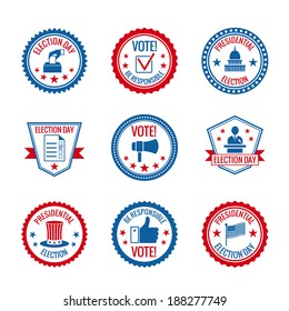 Government And Presidential Elections And Voting Labels Set With Capitol Building Person Symbols Isolated Vector Illustration