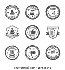 Government And Presidential Politician Elections And Voting Labels Set With Candidates Ballots Megaphone Isolated Vector Illustration