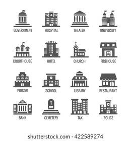 Government, Public Building Vector Icons Set.