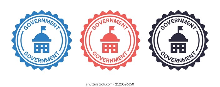 Government Seal Sticker Icon Set. Government Building Symbol On Rubber Stamp.